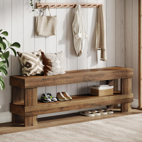 59" Entryway Shoe Bench with Storage Shelf