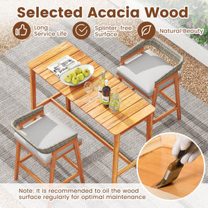 Acacia Wood Outdoor Bar Table with Slatted Top & Adjustable Feet