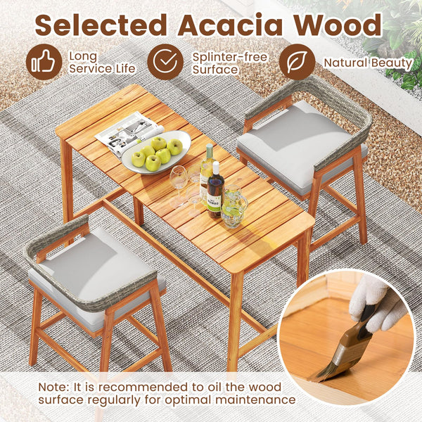Acacia Wood Outdoor Bar Table with Slatted Top & Adjustable Feet