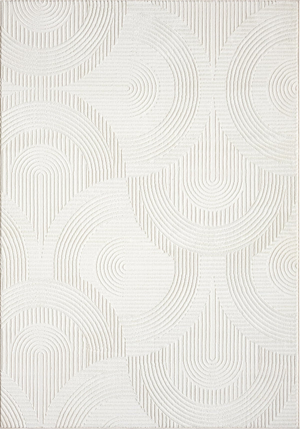 Cream Geometric Area Rug – Modern Semi-Circle Pattern