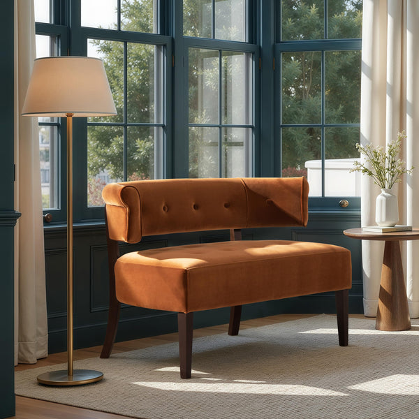 Mid-Century Modern Tufted Settee Bench with Split Back
