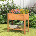 2-Tier Wooden Raised Garden Bed with Storage Shelf