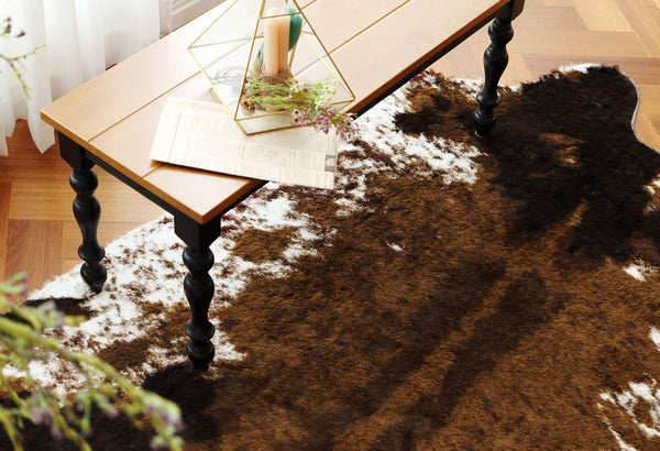 Semicircular Faux Cowhide Rug – Non-Slip Polyester Western Area Rug