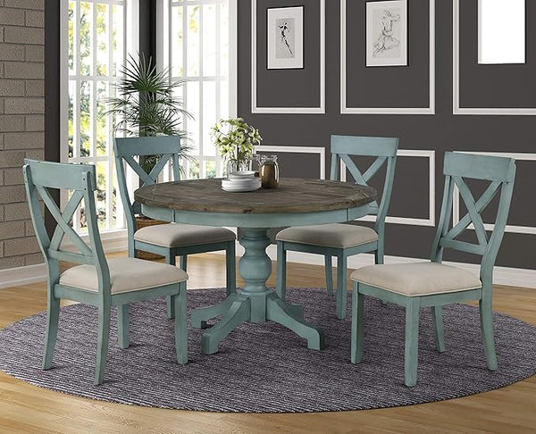 5-Piece Round Dining Table Set with Cross Back Chairs