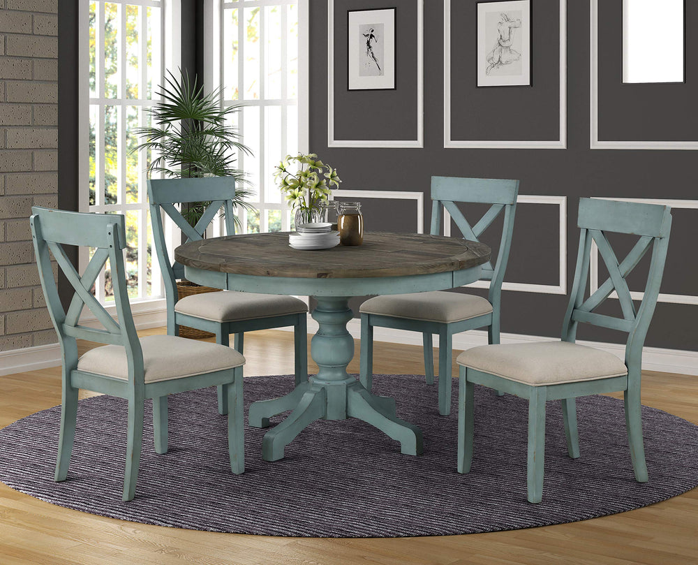 5-Piece Round Dining Table Set with Cross Back Chairs