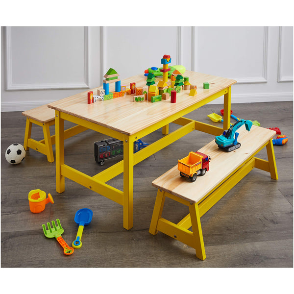 Kids Indoor Picnic Table and Bench Set – Natural Solid Pine Wood