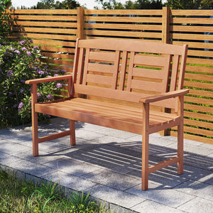 Outdoor 2-Person Wood Patio Bench with Armrests & Inclined Backrest