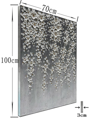 3D Hand-Painted White Floral Canvas Wall Art – Framed, 28x40 Inch