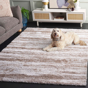 Shag Area Rug – Taupe & Ivory Geometric, Low-Shedding Plush Pile