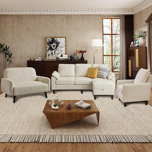 4-Piece Corduroy Living Room Set – Sofa, Loveseat & Ottoman