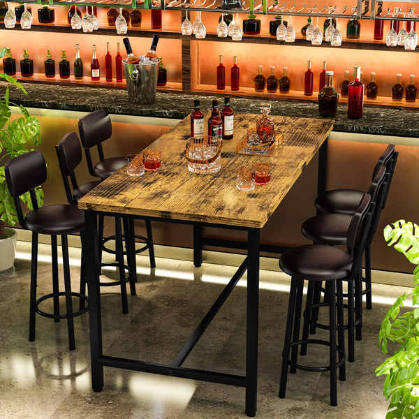 7-Piece Counter Height Bar Table Set with Upholstered Stools