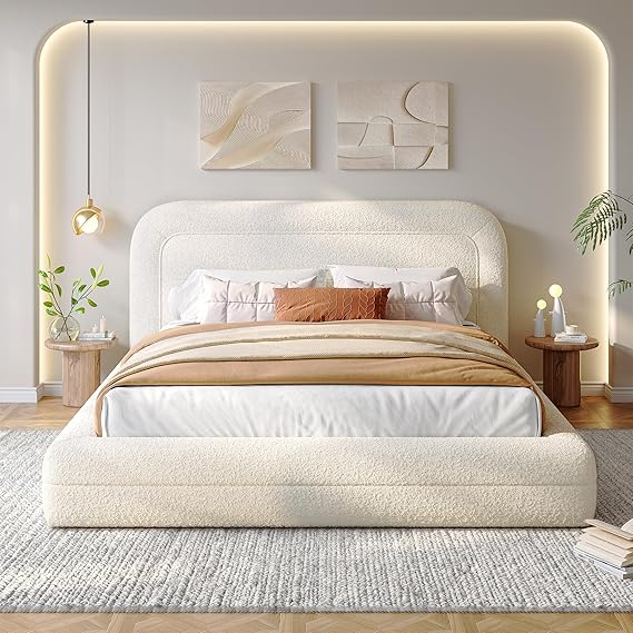 Upholstered Cloud Platform Bed Frame with Curved Headboard