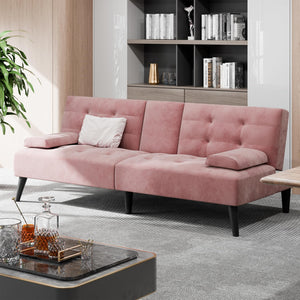 Velvet Futon Sofa Bed with Removable Armrests