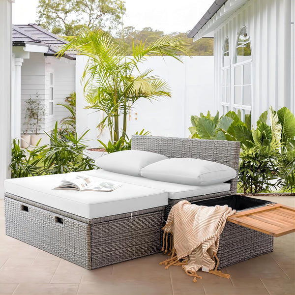 4-Piece Outdoor Wicker Daybed Set with Storage