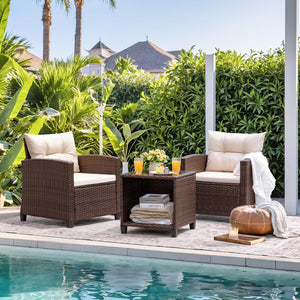 3-Piece Outdoor Patio Furniture Set – PE Rattan Wicker Chairs & Table