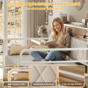 Twin Daybed with Trundle, LED Lights & Charging Station