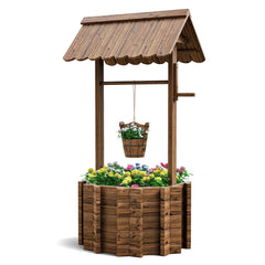 Wooden Wishing Well Planter for Outdoor Garden