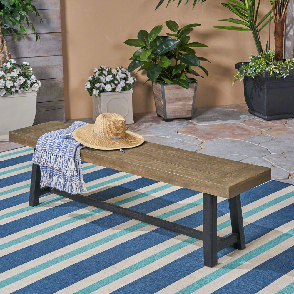 Outdoor Acacia Wood Bench – Sandblast Gray & Black