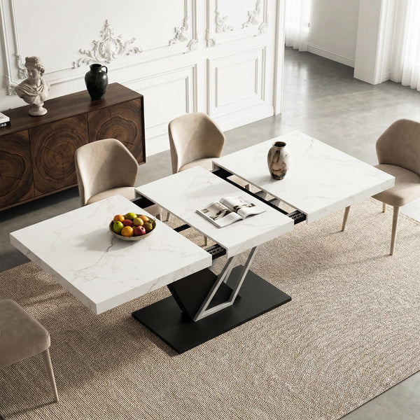 Extendable Dining Table with Faux Marble Top