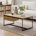Manora Mid Century Modern Coffee Table with Storage Cabinet and Open Shelf, Wooden Living Room Table with Fluted Drawer and Solid Wood Legs, Walnut Finish Center Table for Small Spaces