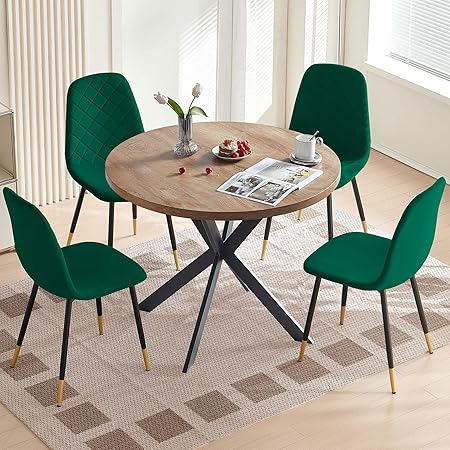 Round Dining Table Set for 4 with Velvet Chairs