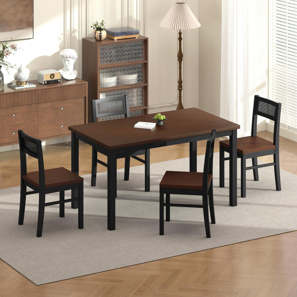 5-Piece Dining Table Set with Rattan Back Chairs