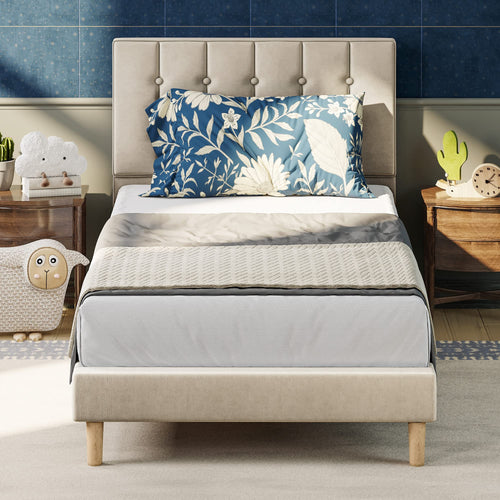 Twin Velvet Upholstered Platform Bed Frame with Headboard