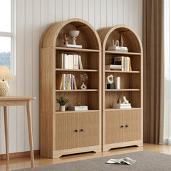 6-Tier Arched Bookcase with Storage Cabinet