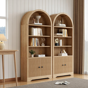 6-Tier Arched Bookcase with Storage Cabinet