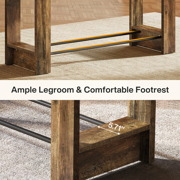 63'' Counter Height Bar Table with Metal Footrests