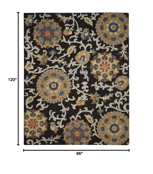 8x10 Handmade Wool Area Rug – Floral Tufted Design