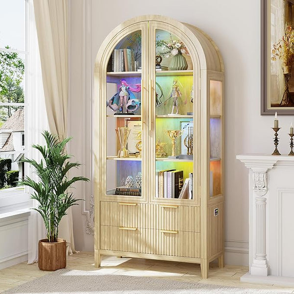 71" Arched Display Cabinet with LED Lighting & Glass Doors