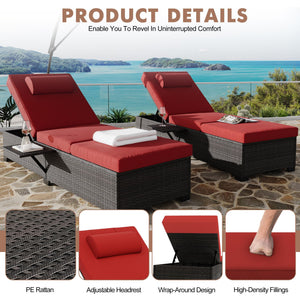 Outdoor PE Wicker Chaise Lounge Set of 2 – Adjustable Reclining Patio Lounger Chairs