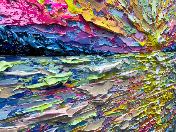 Abstract Sunrise Canvas Wall Art – Hand-Painted Knife Painting, 24x48 Inch