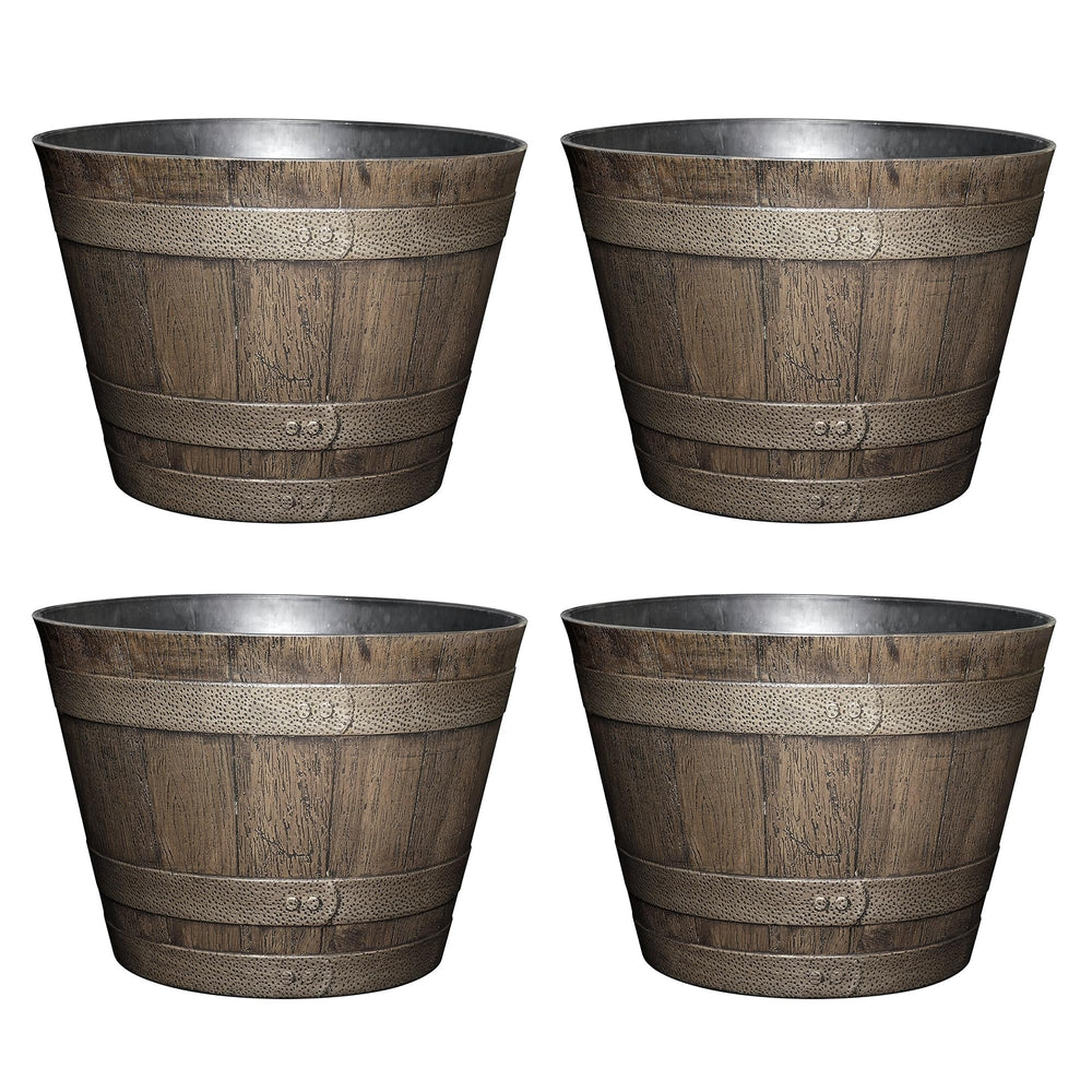 Whiskey Barrel Resin Planter – Distressed Oak Brown 20.5" (4-Pack)