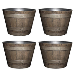 Whiskey Barrel Resin Planter – Distressed Oak Brown 20.5" (4-Pack)