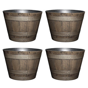 Whiskey Barrel Resin Planter – Distressed Oak Brown 20.5" (4-Pack)