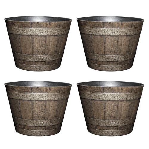 Whiskey Barrel Resin Planter – Distressed Oak Brown 20.5" (4-Pack)