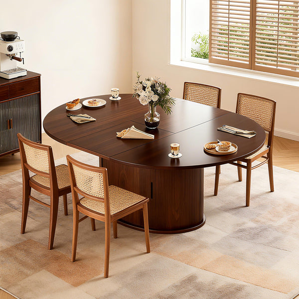 63 Inch Extendable Round Dining Table with 2-Tier Storage Shelf for 2-4-6