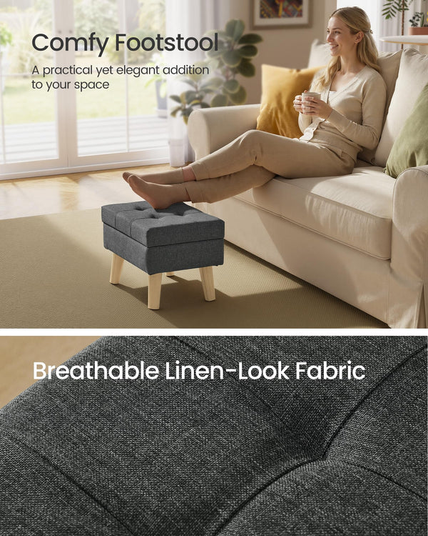 Storage Ottoman with Padded Seat & Wood Legs