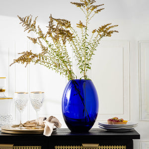 Cobalt Blue Glass Barrel Vase – Handmade, 11.75" H