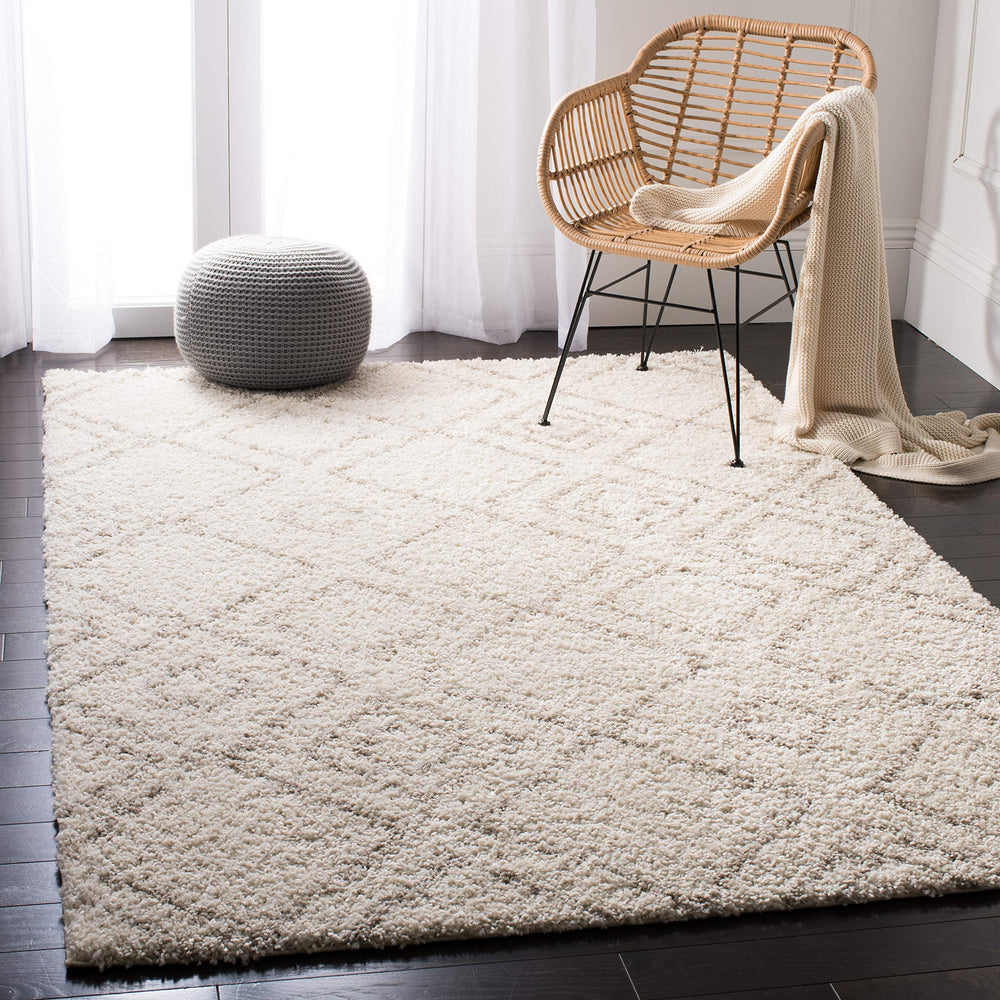 Ivory Beige Southwestern Shag Area Rug 5x8