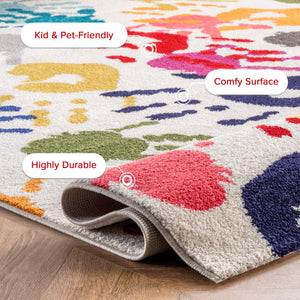 Kids Handprint Area Rug 5x8 Multicolor Polypropylene