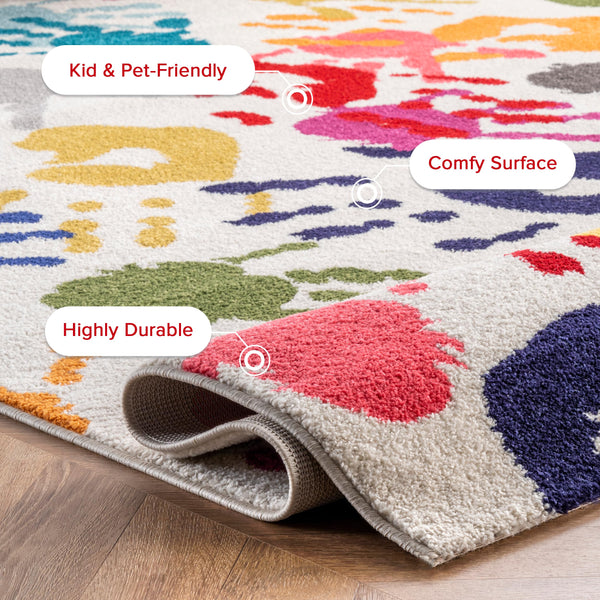 Kids Handprint Area Rug 5x8 Multicolor Polypropylene