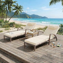 Outdoor PE Wicker Chaise Lounge Set of 2 with Adjustable Backrest