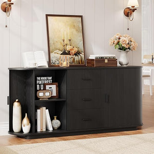 63" Fluted Sideboard Buffet Cabinet with 3 Drawers & 2 Doors