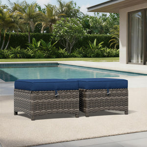 Outdoor Wicker Ottoman Set of 2 with Cushions