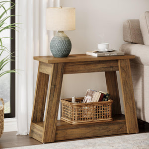 Wood End Table with 2 Storage Shelves
