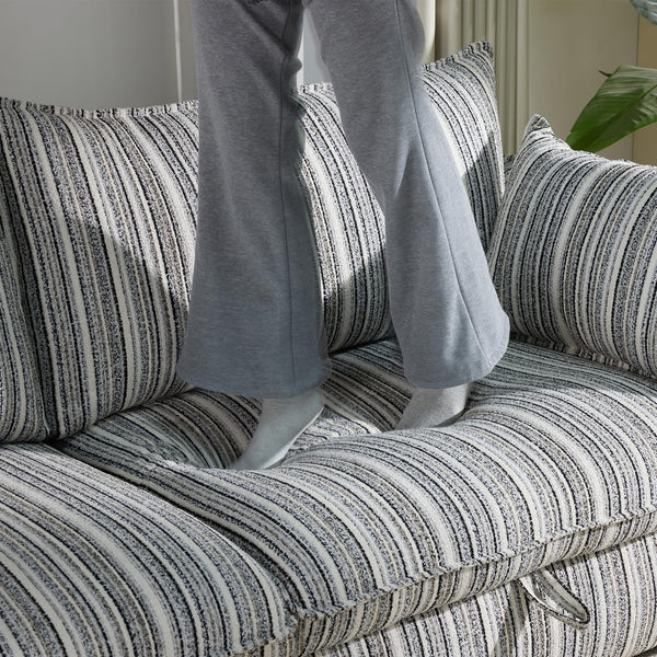 86" 3-Seater Storage Sofa with Striped Fabric & Wood Frame