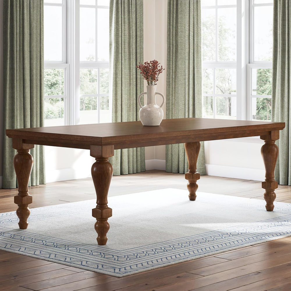Traditional Dining Table with Turned Legs – Seats 8, Light Brown